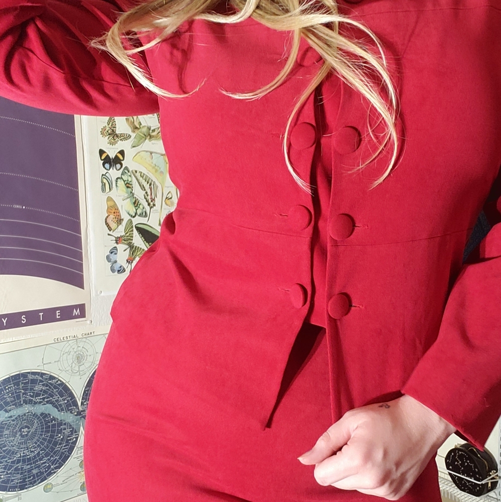 1980's Scarlet Skirt Suit Set